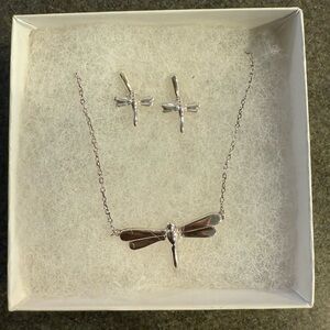 UNO de 50 silver dragonfly necklace and earrings.